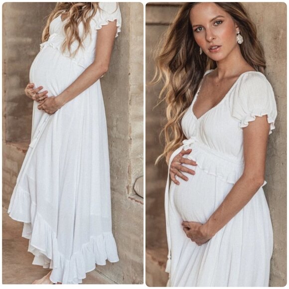 Coven & Co True Romance Gown XS White Milkmaid Maternity Puff Sleeves Peasant - Picture 3 of 16